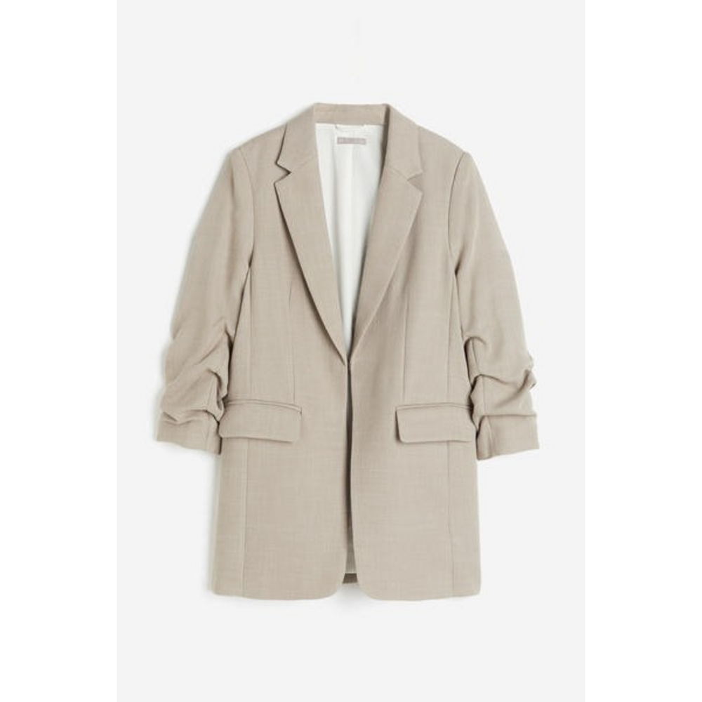 H&M Gathered-sleeve Jacket in Tan - Picture 1 of 2